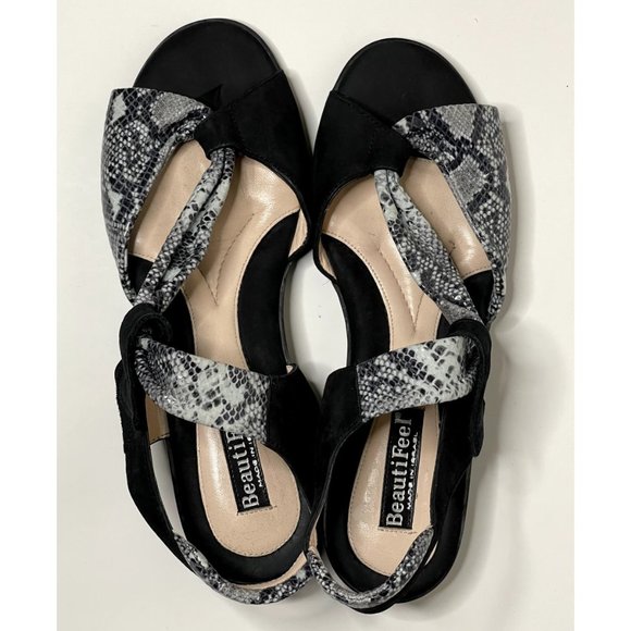 BeautiFeel Black and Gray Snake Print Sandals - Picture 2 of 6